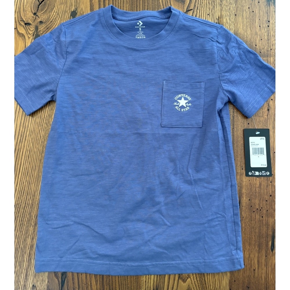 Converse Boys' Short Sleeve Pocket Logo T-Shirt Blue Size S (7-9 Yrs) NWT